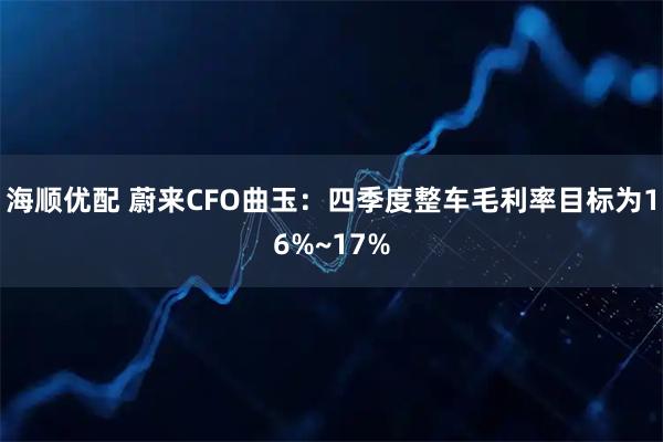 海顺优配 蔚来CFO曲玉：四季度整车毛利率目标为16%~17%